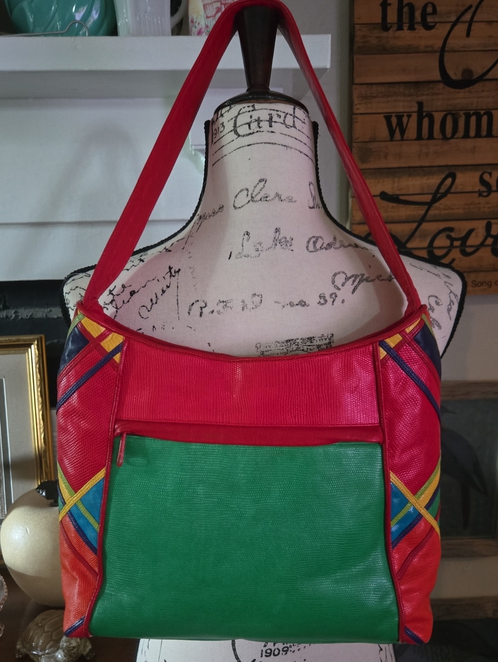 Vintage, Late 80's, Early 90's Colorful Plaid Shoulder Bag in Red, Green & Blue - Picture 3 of 9